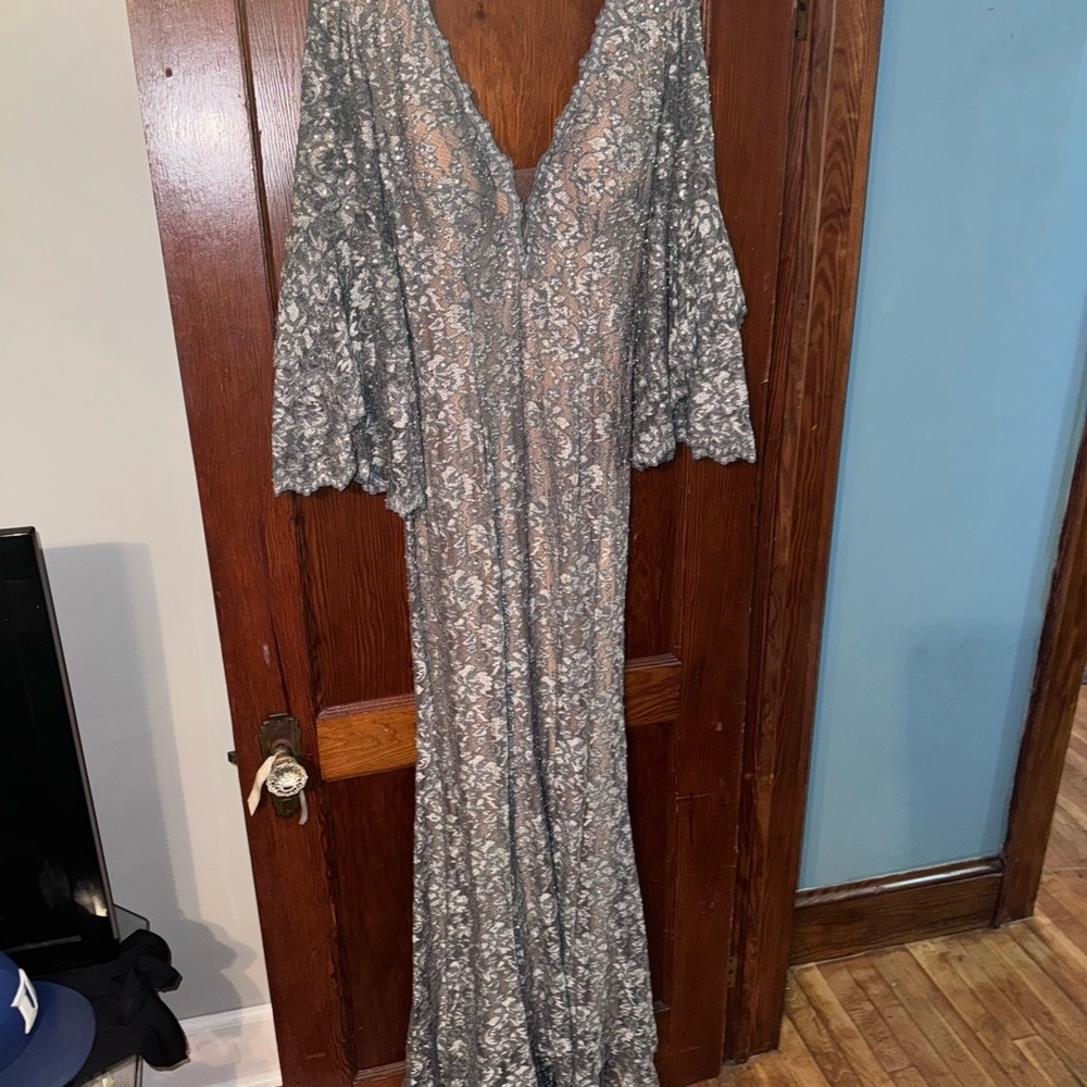 Jovani Gray Lace Gown